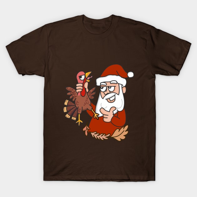 Thanksgiving Santa VS Turkey Fun Fun T-Shirt by alaadin